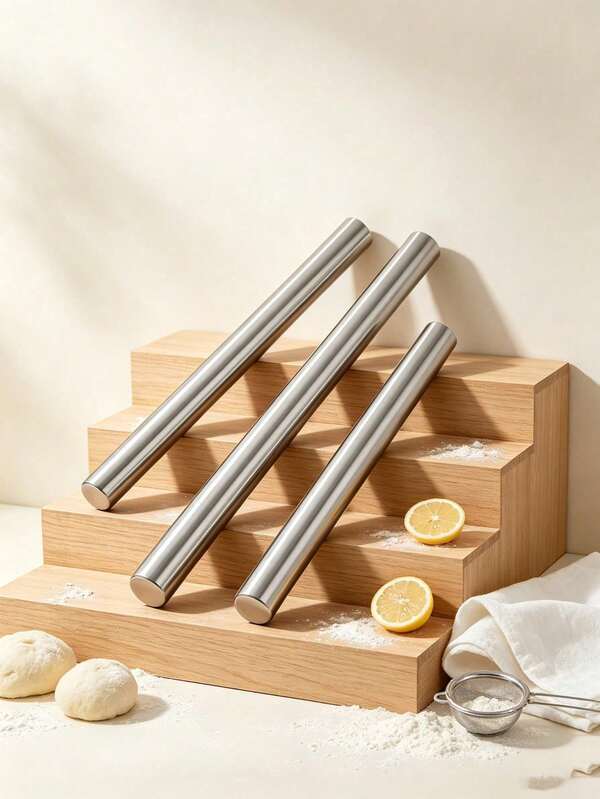 Stainless Steel Rolling Pin. Home Use Non-Stick Rolling Pin For Making Dumpling Wrappers. Perfect Tool For Rolling Dough And Baking With Dual-Tipped Rollers.