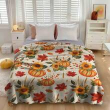Autumn Harvest Throw Blanket, Watercolor Pumpkin Sunflower Maple Leaf Wheat Berry Pattern Flannel Blanket, Ultra Soft Lightweight Decorative Plush Blanket, Suitable For Sofa, Armchair And Bed, Thanksgiving And Year-Round Use, Create Cozy Home Atmosphere - Multicolor - View 7