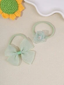 2pcs/Set Cute Rose Flower Bow Hair Accessories For Baby Girls, Soft Comfortable Elastic Nylon Thin Headband (Without Card) - Multicolor - View 5