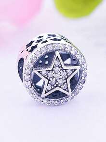 1pc Dreamy Starry Sky Silver Hollow Bead, Blue Glitter Enamel Planet, Shooting Star, Pentagram Rhinestone DIY Bracelet Beads, Romantic Galaxy Universe Style Women's Jewelry Gift For Best Friend - Royal Blue - View 3