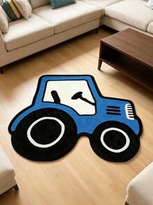 1pc 2026 New - Blue Cartoon Tractor Shaped Asymmetrical Rug, Nordic Style Bedroom Bedside Carpet, Living Room Decor Rug, Creative Personalized Dressing Room Vanity Carpet, Soft Comfortable Study Play Area Rug, Washable Non-Slip Entryway Mat - Multicolor - View 2