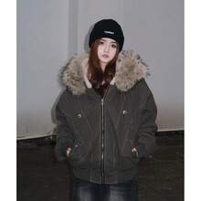 Women's Winter Hooded Parka Coat With Faux Fur Trim, Black Long Sleeve, Zipper Pockets, Fitted Hem, Regular Length, 100% Polyester Filling - Army Green - View 3
