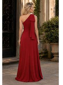 Long Dress For Bridesmaid Wedding Graduation Light Party - Red - View 3