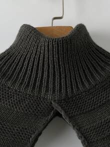 Suéter corto de manga larga de punto para mujer, diseño con detalle calado, ligeramente elástico y semitransparente, adecuado para usar en otoño - Gris Oscuro - Ver 2