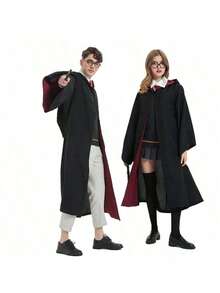 Wizard Robe Costume, Halloween Magician Gown Outfit, Graduation Photo Attire; University Style Student Uniform - Multicolor - View 1
