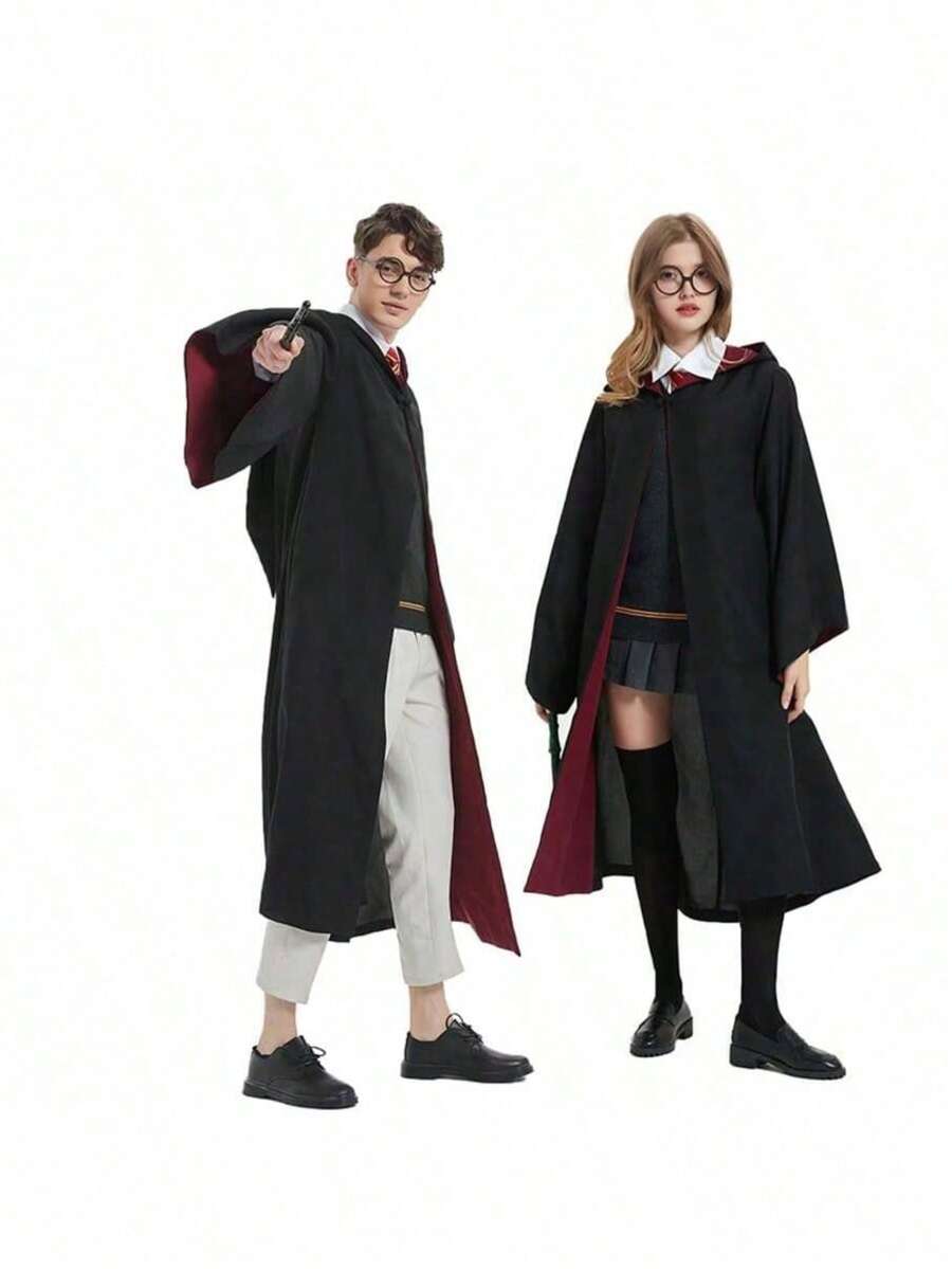 Wizard Robe Costume, Halloween Magician Gown Outfit, Graduation Photo Attire; University Style Student Uniform - Multicolor - View 1