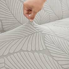 Sofa Bed Cover With Ruffle Hem, Elastic Jacquard Large Leaf Pattern One-Piece Stretch Sofa Cover, Machine Washable Living Room Furniture Protector - Light Grey - View 3