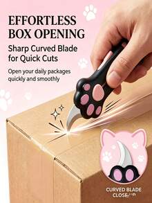 2pcs/Set Multifunctional Pocket Knife And Bag, Cute Cat Paw Retractable Curved Blade Non-Slip Handle Mini Portable Box Opener With Lanyard Hole, Home Daily Express Package Craft Cutting Portable Tool, Suitable For Students, Office Workers, Cute Gift Lovers - A - View 1