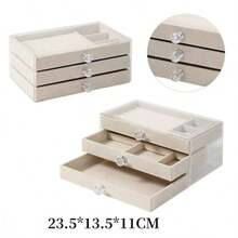 1pc Velvet Divided Jewelry Storage Box, Lid With Built-In Chain Hook, Lower Layer With Divided Velvet Slots, Compartments For Rings, Earrings, Bracelets, Necklaces, Metal Lock To Prevent Dust And Oxidation, Multi-Color Soft Velvet Surface, Portable Large Capacity Vanity Jewelry Organizer Box - Multicolor - View 4