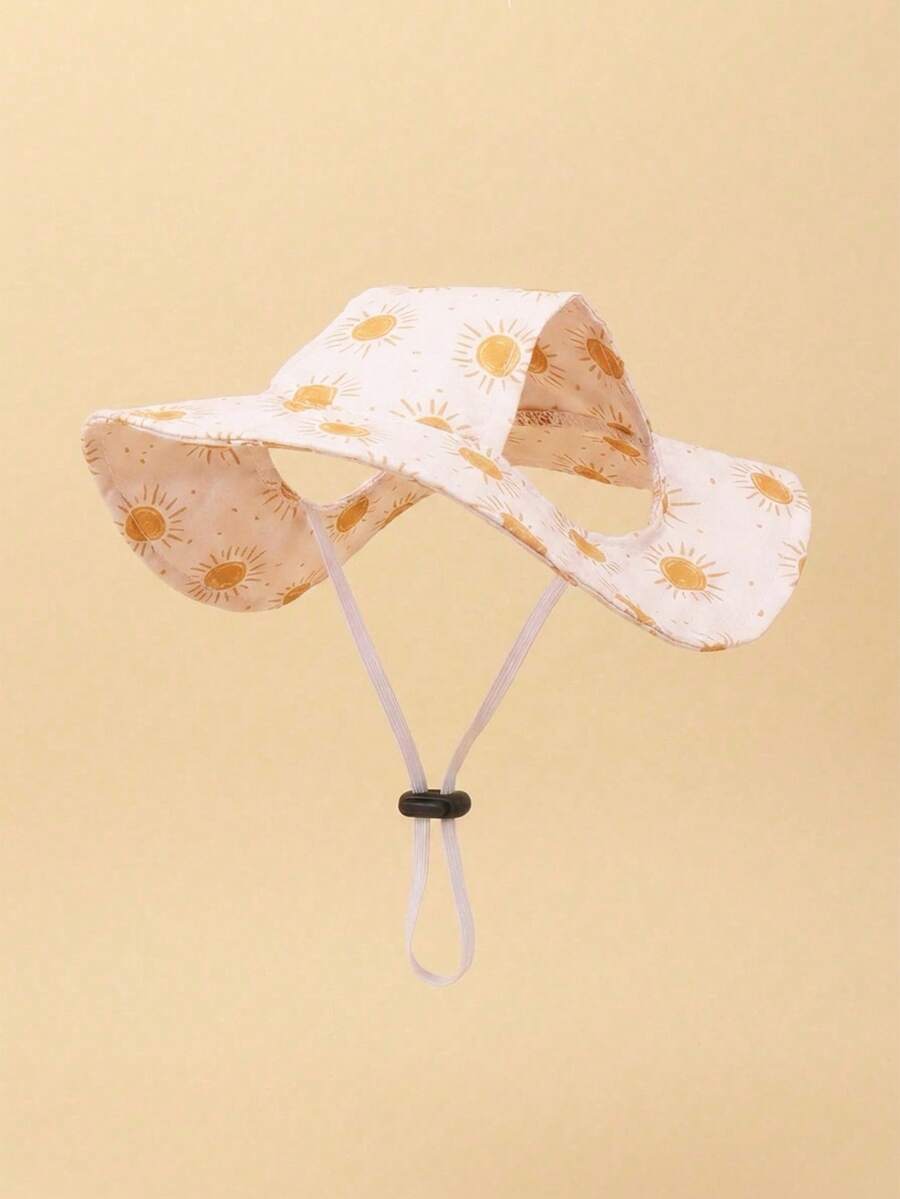 Minimalist Pet Sun Hat, Cute Little Sun Pattern, Hollow Ear Design, Adjustable Non-Slip Sun Protection Hat, Comfortable Without Squeezing Ears, Suitable For Small Dogs To Wear Outdoors In Spring And Autumn, Happy Puppy Hat - White - View 1