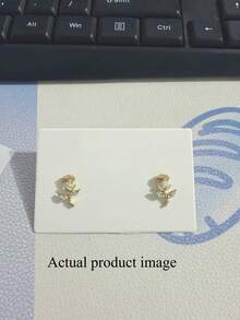 1 Pair Enamel Rose Flower Earrings, Delicate Micro-Inlaid Zirconia Rose Flower Earrings - Multicolor - View 8