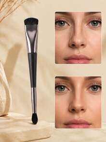 2pcs/1pc Dual-Ended Contour Brush, Multi-Function Makeup Brush For Nose, Eye Corners, Under-Eye Bags, Nose Bridge, Lip Base Shading And Highlighting, Soft Synthetic Bristles, Facial Sculpting Makeup Tool - Multicolor - View 1