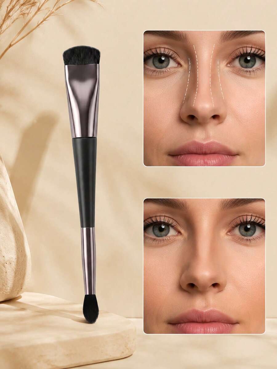 2pcs/1pc Dual-Ended Contour Brush, Multi-Function Makeup Brush For Nose, Eye Corners, Under-Eye Bags, Nose Bridge, Lip Base Shading And Highlighting, Soft Synthetic Bristles, Facial Sculpting Makeup Tool - Multicolor - View 1