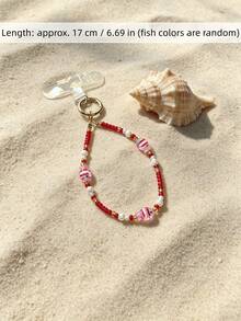 1 pieza Cordón para teléfono de verano bohemio con cuentas de semilla de pez, correa decorativa para muñeca anti-pérdida para mujeres (color de pez aleatorio) - Multicolor - Ver 2