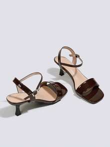 Women's Brown Versatile Comfortable Block Heel Square Heel Stiletto High Heel Sandals Summer Commute Fashion Backless Open Toe High Heel Shoes Professional Work Shoes - Brown - View 4