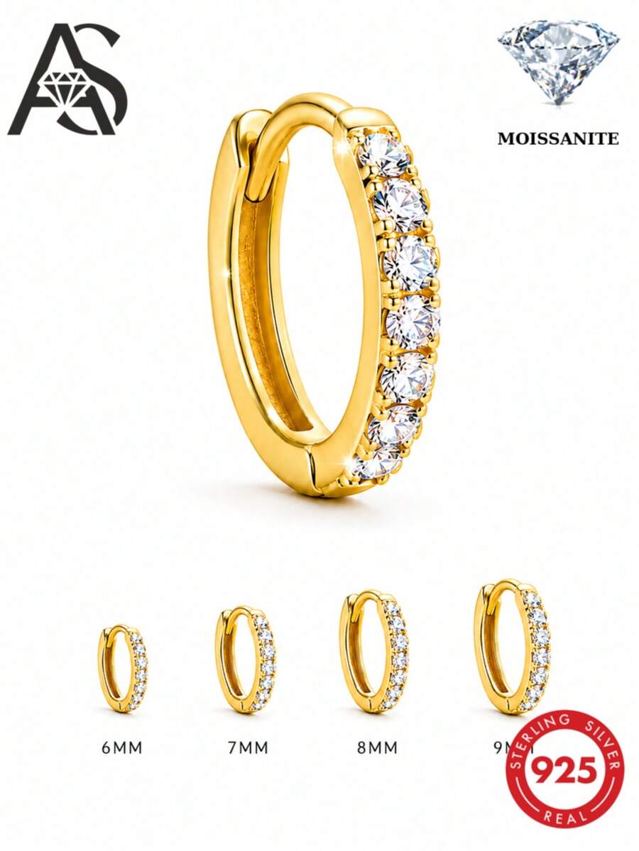 AnlaScheer 1pc Exquisite Fashion S925 Sterling Silver 18K Gold Plated Moissanite Classic Hoop Earrings, Women Girls Daily Wear, Mother's Day Wedding Party Gift