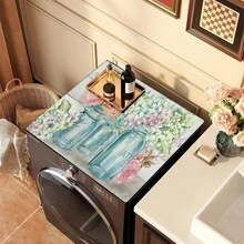 1 pieza Alfombrilla para lavar platos, jarrón, alfombrilla de tierra de diatomeas con estampado de pintura al óleo, alfombrilla absorbente de agua para protección de electrodomésticos, alfombrilla protectora para lavadora, alfombrilla para secadora, alfombrilla protectora para encimera, adecuada para lavadora, secadora, microondas, refrigerador y decoración de la lavandería - Multicolor - Ver 7