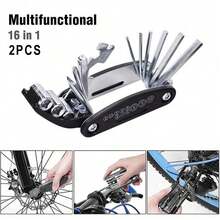2pcs/Set 16-In-1 Multifunctional Bicycle Repair Tool Kit, Portable Wrench Screwdriver For Mountain Bike, Motorcycle Maintenance - Black - View 11