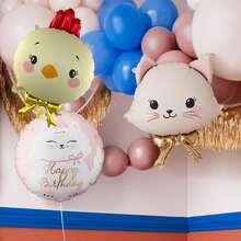 Gold Bow Chick And Cat Cartoon Shaped Foil Balloons, Suitable For Birthday Party Decoration, Animal Theme Party Decor - Multicolor - View 3