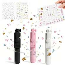 Borriig 1pc DIY Cute Sticker Selfie Stick With Wireless Remote, 68cm/26.7in Extendable & Foldable Phone Tripod, Suitable For Teenage Girls Travel Vlog - 68cm/26.7in Selfie Stick - View 1
