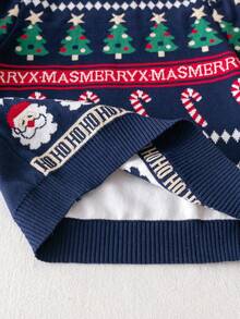 Boys Cute Santa Claus & Christmas Tree Pattern Long Sleeve Sweater Christmas Gift Crew Neck Pullover Suitable For Christmas Party, Daily Wear, Spring, Autumn, Winter - Navy Blue - View 6