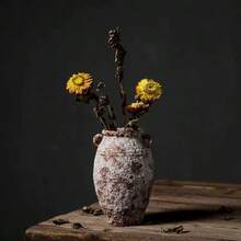 復古水洗陶瓷手柄花瓶，鄉村風侘寂紋理陶瓷花盆，復古裝飾乾花花瓶，農舍風桌面家居裝飾 - 多色 - 查看 3