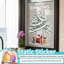 1pc Removable Christmas Tree Glass Window Sticker, Santa Claus & Reindeer Holiday Wall Decal For Mall Christmas Decoration - Multicolor - View 7