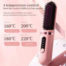 LCD Display, Plastic Ceramic Coating, Fast Heating, Adjustable Heat Settings, Wireless Hair Straightener, Portable Mini Home Hair Straightener, Wireless Ionic Hair Brush, 37 Spray Outlets, MCH Ceramic Heating 199°C 4-Level Temperature Control Anti-Scald Suitable For Travel And Home Use - A - View 6