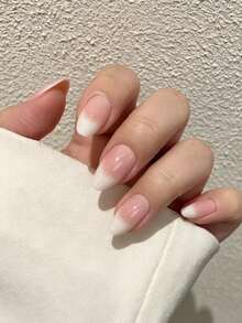 24pcs Almond Shape Short Full Coverage Press-On Nails, Gradient Pink To Milky White French Manicure Style, Includes 1 Nail File And 1 Jelly Glue - Apricot - View 2
