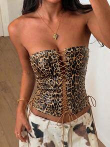 Whisplicity Sexy Spaghetti Strap Ruffle Hem Crop Top, Suitable For Beach Vacation Casual - Camel - View 2