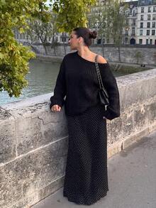 Yuu Plus Size Women's Chunky Knit Sweater, Minimalist Black Slimming Belly-Flattering Multi-Functional Fall - Black - View 4