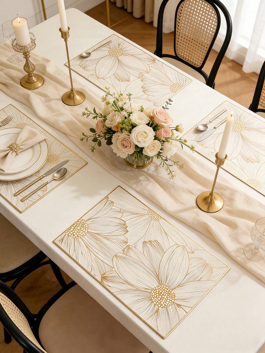 1-6 piezas Manteles individuales rectangulares minimalistas de PVC, lavables, fáciles de limpiar, antideslizantes, para mesa de comedor, Ensueño dulce, Manteles elegantes, Decoración de mesa, Alfombra de cocina y comedor, Decoración de boda y festividades - Multicolor - Ver 1