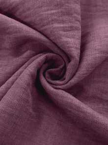 Kemeja Wanita Warna Burgundy, Kerah Bulat, Lengan Panjang, Detail Lipatan, Bahan Tenun, Cocok untuk Dipakai di Musim Gugur - Purple - View 7