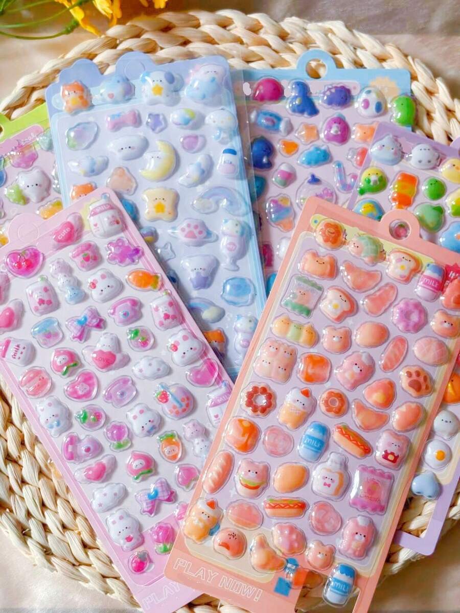Fun Sweet Fruit Ice Cream Pet 3D Embossed Stickers, Collage DIY Diary Decoration Scrapbook Stationery Cute Stickers