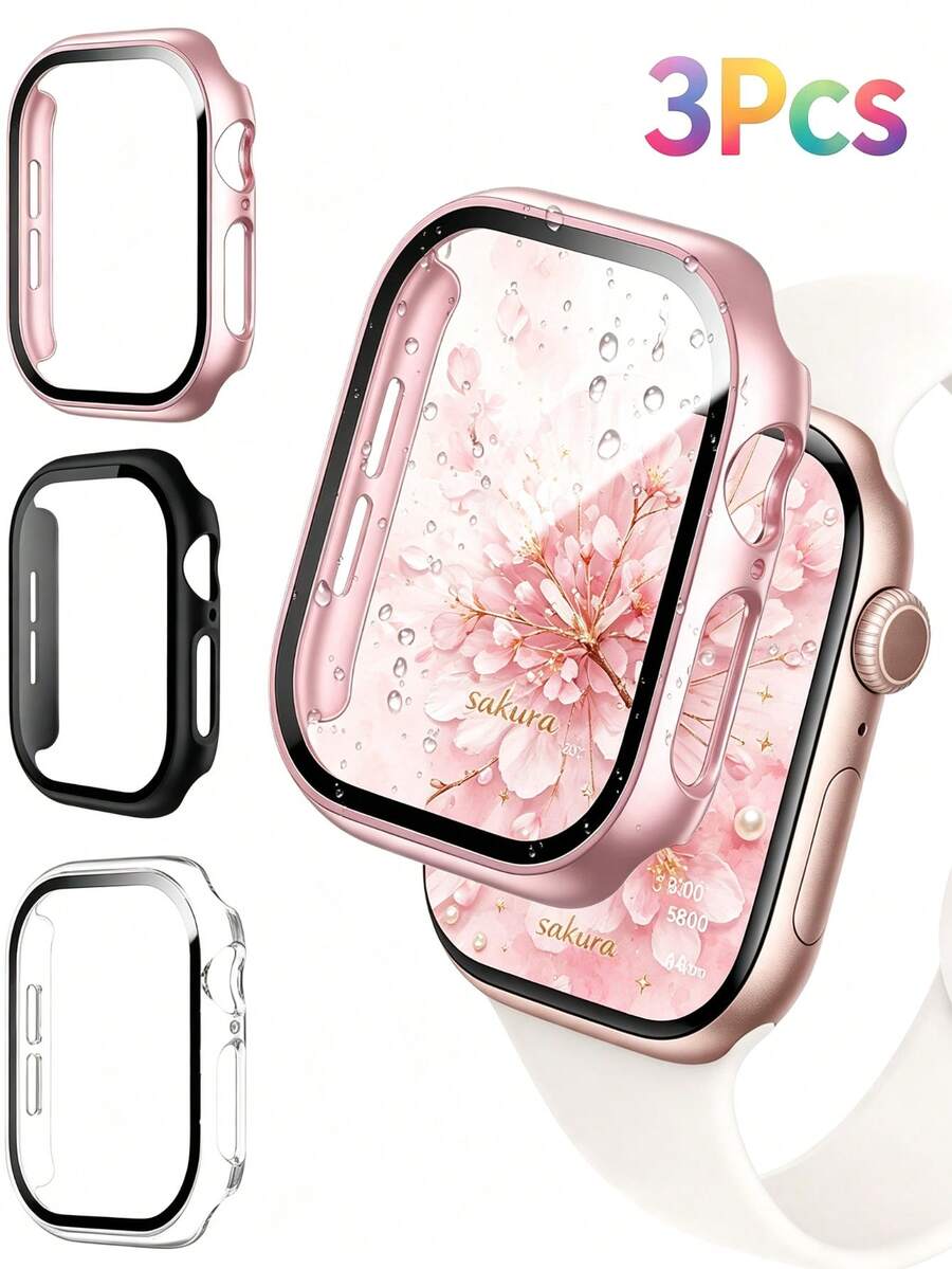 3PCS Compatible With Apple Watch Screen Protector Case 38/40/41/42/44/45/46/49mm Accessories, Cover For Women Men, Tempered Glass Film Hard Bumper