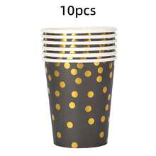 10/20pcs Black & Gold Theme Party Paper Cups, Gold Polka Dot Pattern Party Paper Cups, Suitable For Birthday Party, Family Gathering, Class Reunion, Outdoor Picnic - View 13
