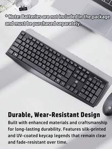 Kombo Keyboard dan Mouse Nirkabel HP 2.4G, Keyboard Ergonomis Ukuran Penuh 108 Tombol, Mouse dengan Kecerdasan 3 DPI yang Dapat Diatur untuk Kantor, Hitam - View 11