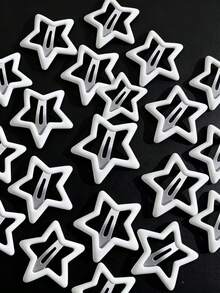 8/20/40pcs Women's White Metal Star Hair Clips, Sweet Pentagram Hair Accessories Set For Daily Use - White - View 1