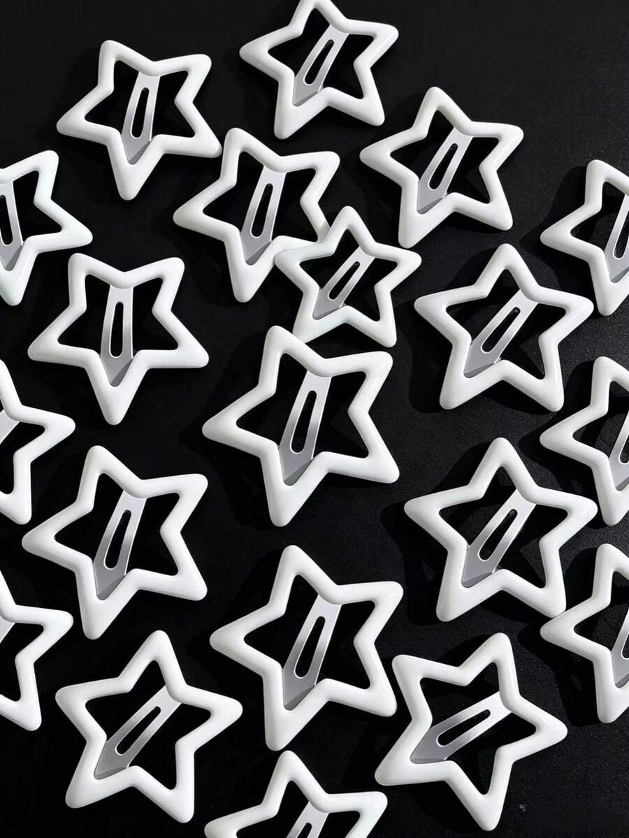 8/20/40pcs Women's White Metal Star Hair Clips, Sweet Pentagram Hair Accessories Set For Daily Use - White - View 1