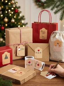 100pcs Vintage Cartoon Animal Christmas Gift Tags, Penguin Polar Bear Tiger Santa Claus Snowman Christmas Tree, Holiday Special Offer Packaging, Christmas Gift Box, Winter Break Party Supplies, Christmas Party Supplies, Merry Christmas Decoration, Birthday Party, Handmade Gift Wrapping - Multicolor - View 5