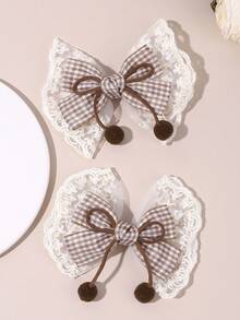 2 piezas de lazos de encaje para el cabello para niñas, lazos de bola color caqui, lazos de cuadros caqui, elegantes pasadores para boda y fiesta, barrettes casuales, accesorios para el cabello de bebé. - Multicolor - Ver 5