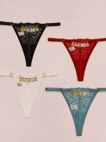 Calcinha Fio Cheiroso Sensual Com Joia Palavra Strass S.*.F.*.D.* lingerie Moda Íntima - Branco - Visão 1