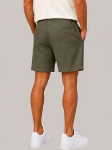Kit 5 Shorts De Linho Bermuda Mauricinho Masculino Casual Basico Confortavel Detalhe Etiqueta De Couro (Preto+Branco+Marrom+Verde Militar+colorido) - Verde Menta - Visão 6