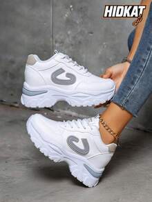 Hidkat Women's Chunky Sneakers 2025 Spring/Autumn New Thick Sole Platform Non-Slip Casual Shoes Versatile Outdoor Running Sports Shoes - 780 Grey - View 1