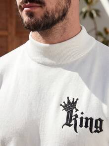 ALTZTAR Men's Solid Color Embroidered Mock Neck Long Sleeve Sweater - White - View 4
