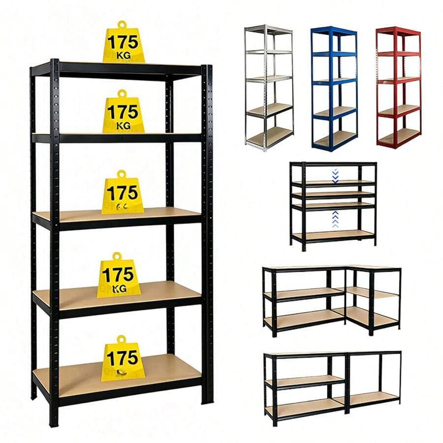 Vandise Heavy Duty 5 Tier Boltless Metal Shelving Unit 875KG Load, Adjustable Garage Storage Rack For Workshop Warehouse, Can Be Split Into 2 Smaller Shelf Units - View 1
