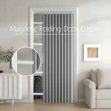 1PC Magnetic Folding Door Curtain, With Hanging Rings And Magnetic Closure, Beige And Grey Colors Available, Suitable For Living Room, Bedroom And Kitchen Space Partitioning, As Well As Room Decoration. - Door Curtain - View 10