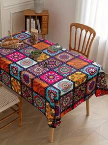 1 pieza Mantel rectangular de poliéster, mantel de estilo bohemio mandala de colores para decoración de fiesta festiva, decoración del hogar - Multicolor - Ver 6