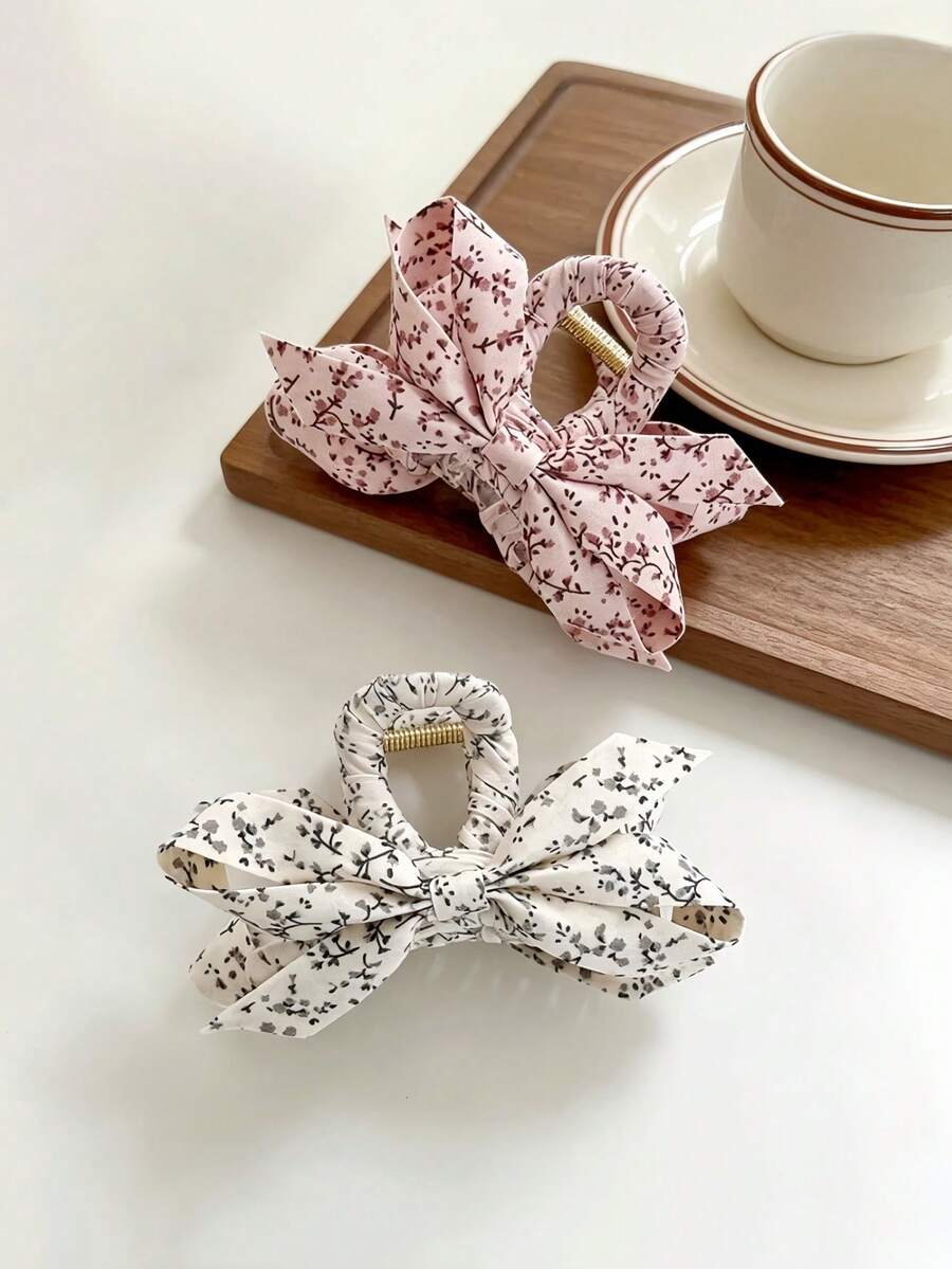 1pc Women New Style Small Floral Bow Hair Claw For Simple At The Back Of The Head - Half-Twist Hairstyle Claw Clip Hair Accessory - Multicolor - View 1