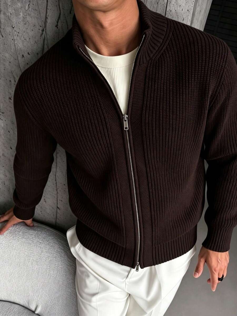 Suéter de punto tipo cárdigan para hombre con diseño de doble cremallera, moda otoño/invierno